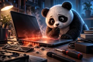 laptop przegrzewa sie ilustracja ai pandos